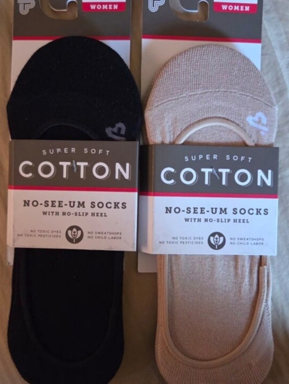 New Pact Organic No-See-Um Cotton Liner Socks - Black & Nude